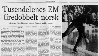 Faksimile Aftenbladet 26. januar 1976 - "Firedobbelt norsk i EM"