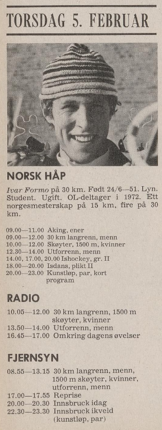 TV- og radioprogram OL torsdag 5. februar 1976 (Nå 1976-06)